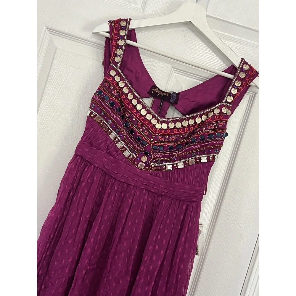Free People Beaded Coin Dress Boho Fairycore Whimsigoth Festival Babydoll Gypsy - Picture 5 of 16